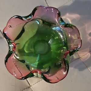 Murano Elegant Green and Pink Glass Bowl